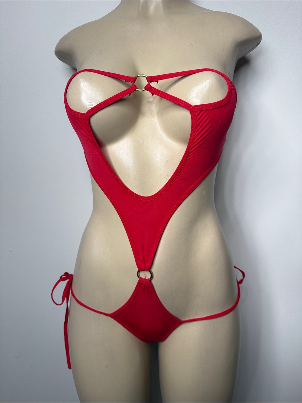 Red Ring-Accent Cutout Chemise Slip